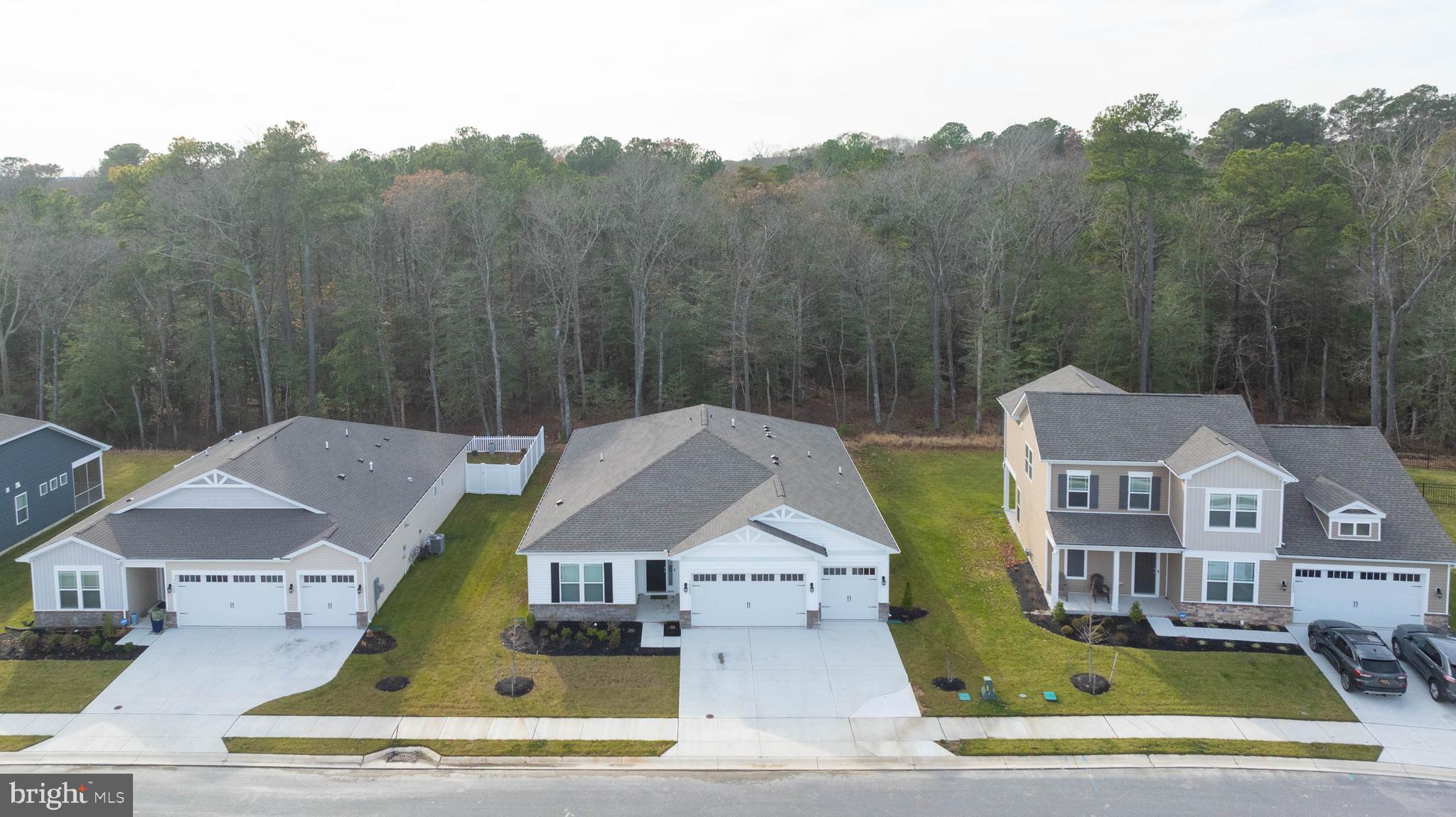 a aerial view of a house with swimming pool and trees
