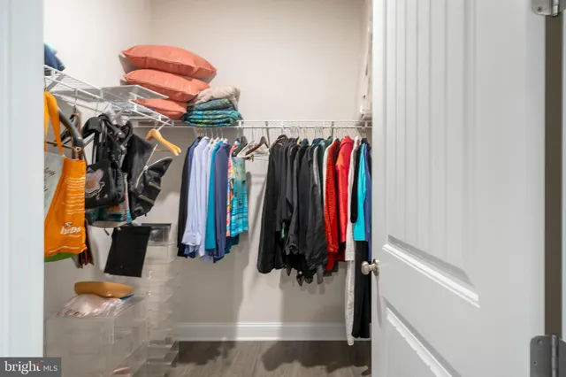 a view of walk in closet with clothes and shoes