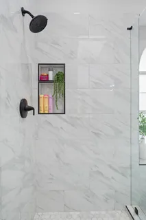 a bathroom with shower