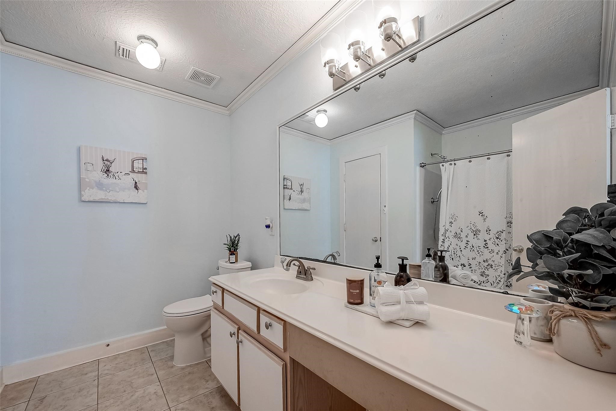 9511 Farrell Drive Houston, TX 77070 - Photo 18 of 28 a bathroom with a double vanity sink a toilet and a mirror