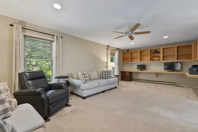a living room with furniture and windows