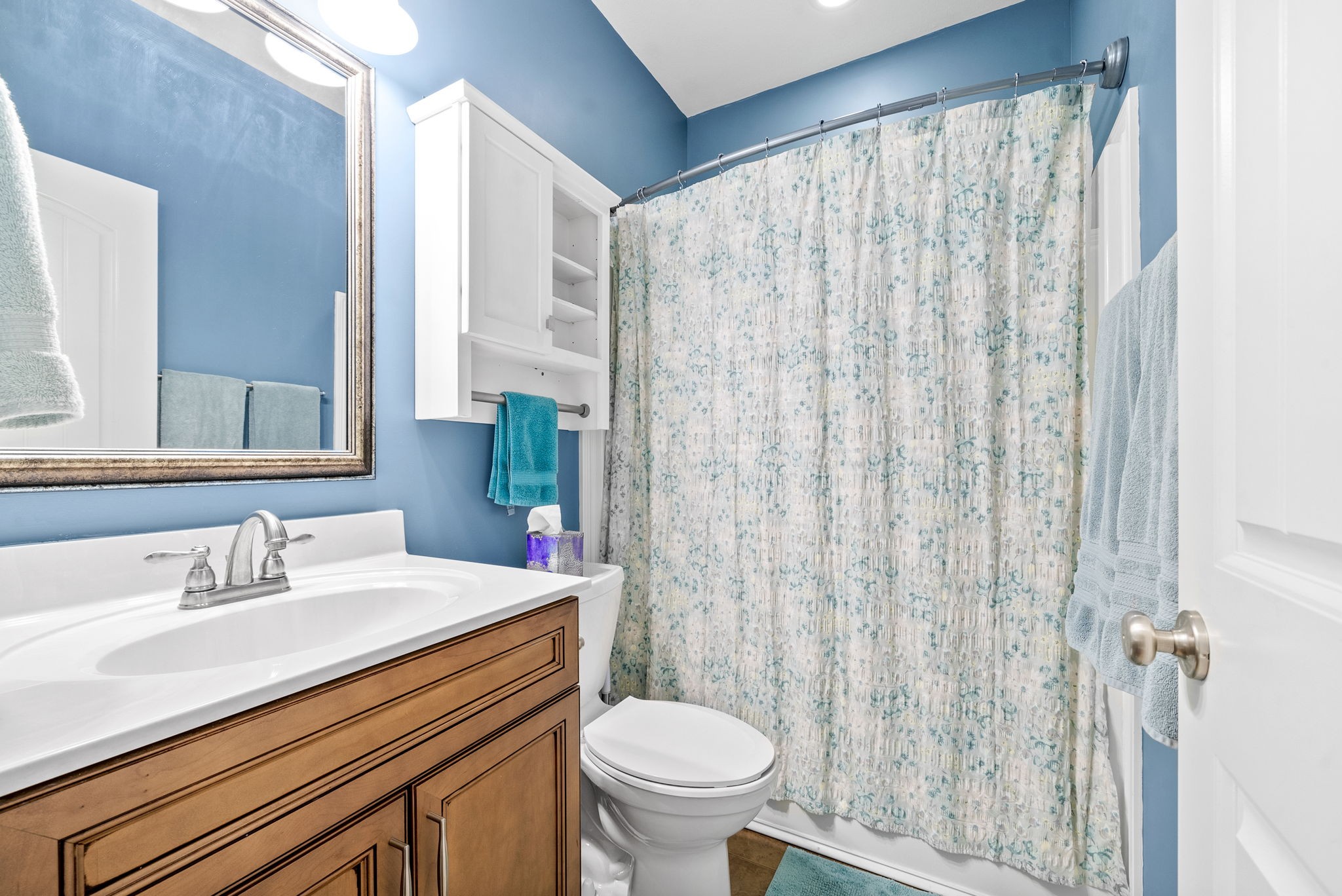 4244 Sango Road Clarksville, TN 37043 - Photo 19 of 43 a bathroom with a sink a toilet and shower curtain