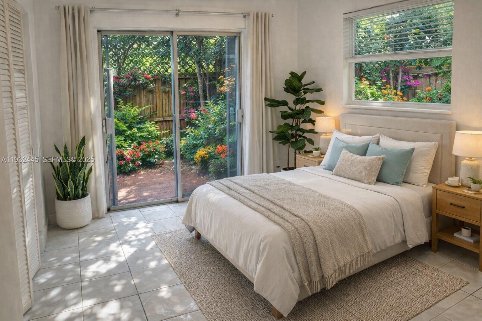 2928 Louise Street Miami, FL 33133 - Photo 5 of 11 a bedroom with a bed and a potted plant