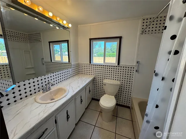 a bathroom with a sink a toilet a mirror and shower