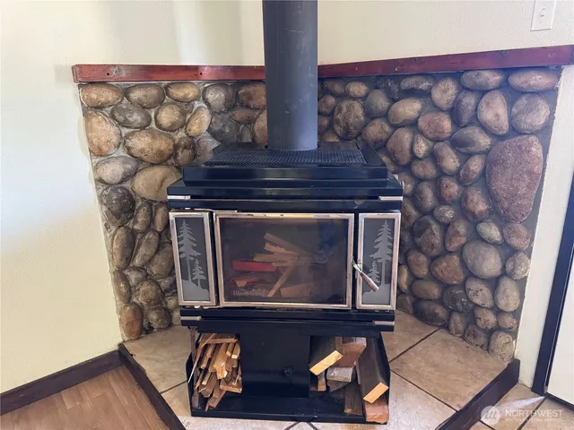 a fireplace with wooden frame
