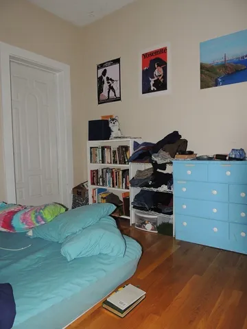 a bedroom with a bed and a dresser