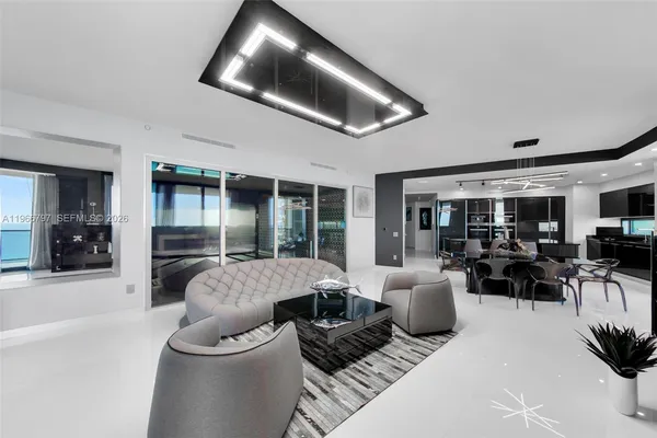 a dining room with furniture