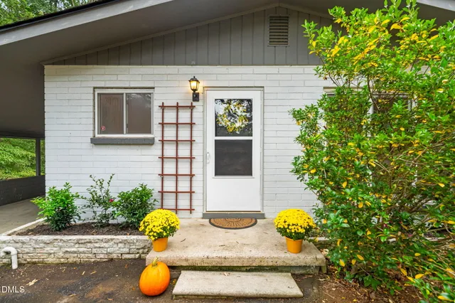 a front view of a house with patio