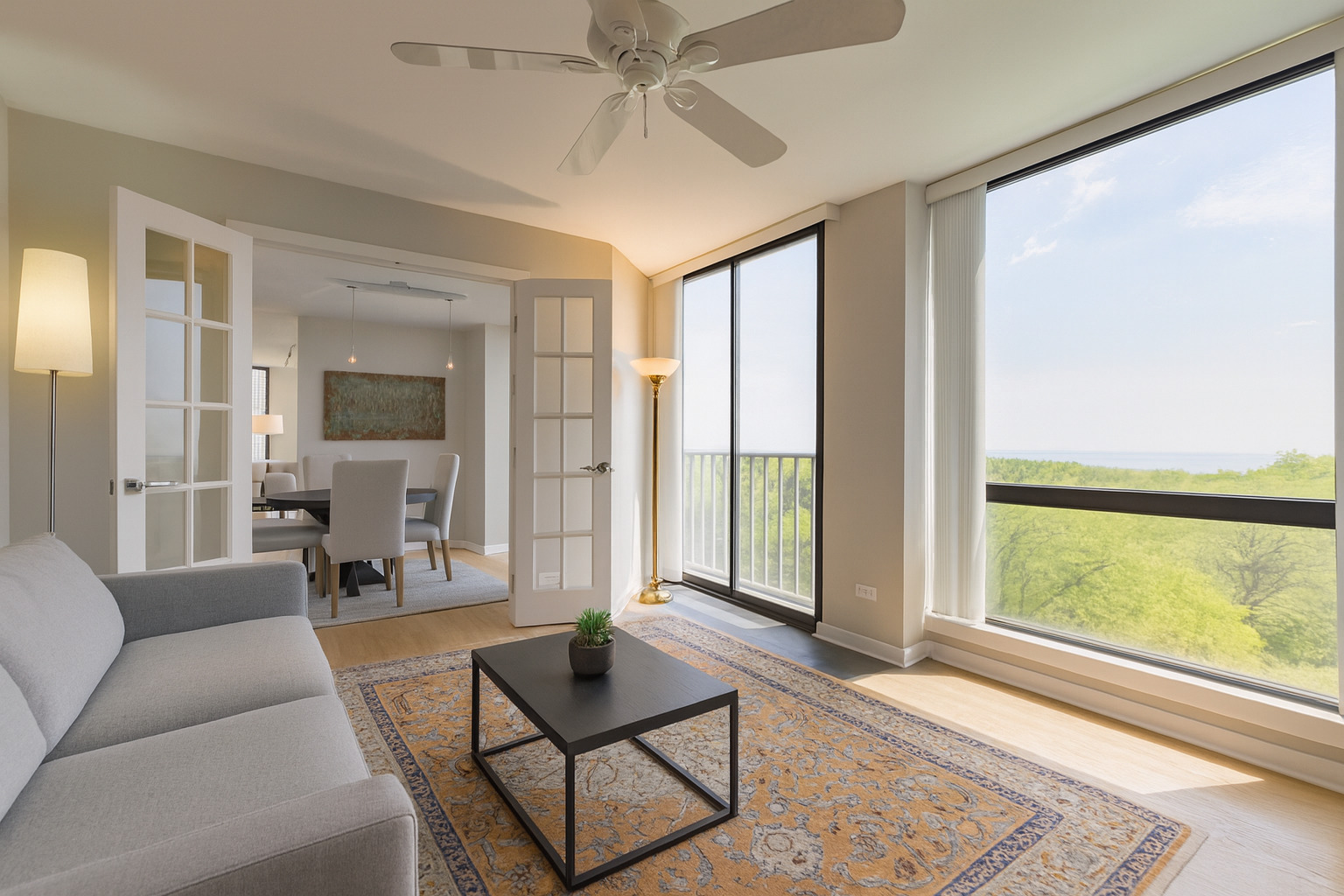 345 West Fullerton Parkway, Unit 1001 Chicago, IL 60614 - Photo 6 of 16 a living room with furniture and a floor to ceiling window