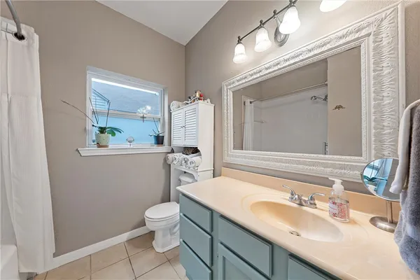 a bathroom with a sink a toilet and mirror