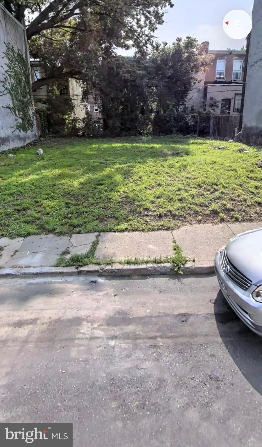 a view of a backyard with lawn chairs potted plants and a large tree