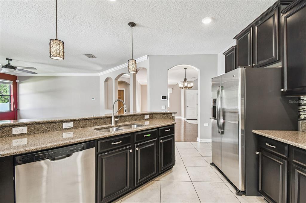 11737 Crestridge Loop New Port Richey, FL 34655 - Photo 33 of 100 a kitchen with stainless steel appliances granite countertop a sink a stove and a refrigerator