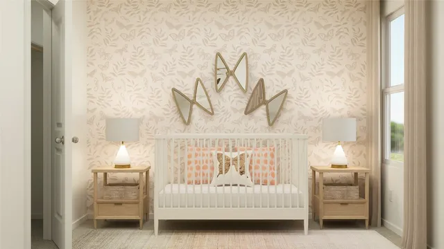 a bedroom with a bed and a chair