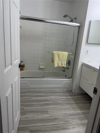a bathroom with a bathtub