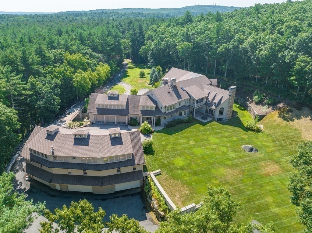 145 Dutton Road Sudbury, MA 01776 - Photo 38 of 41 an aerial view of a house with swimming pool and garden