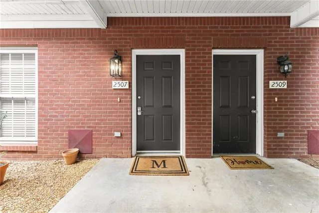 a building with a door and a window