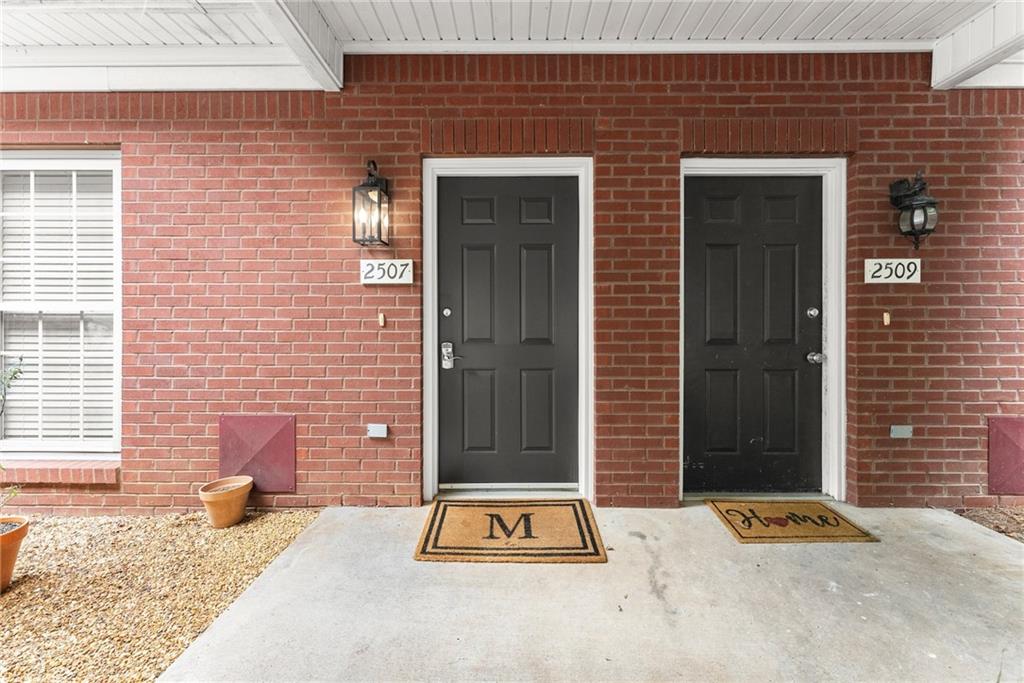 a building with a door and a window