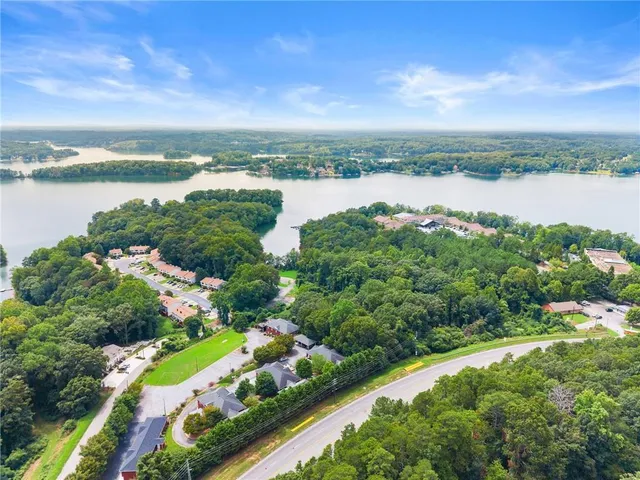 a view of a lake with a city
