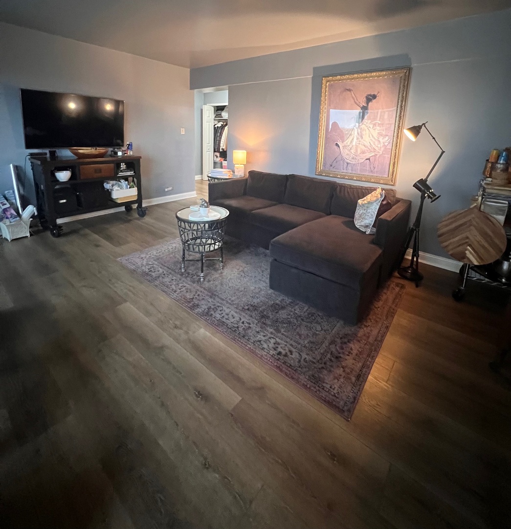 7337 South South Shore Drive, Unit 708 Chicago, IL 60649 - Photo 5 of 14 a living room with furniture and a flat screen tv