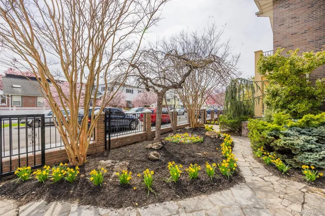 a view of a garden with pathway
