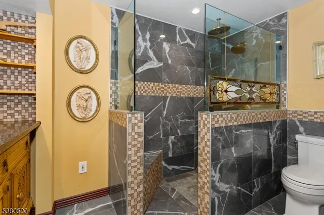 a bathroom with a toilet a sink and a shower