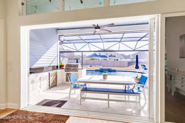 a view of a balcony with an outdoor space