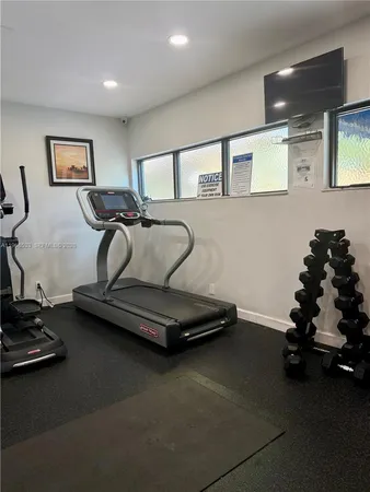 a room with gym equipment
