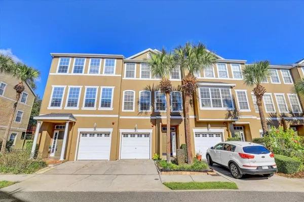a view of a lake with building