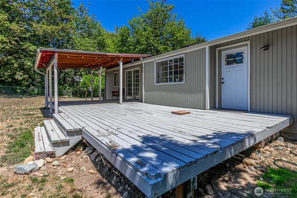 a view of a wooden deck