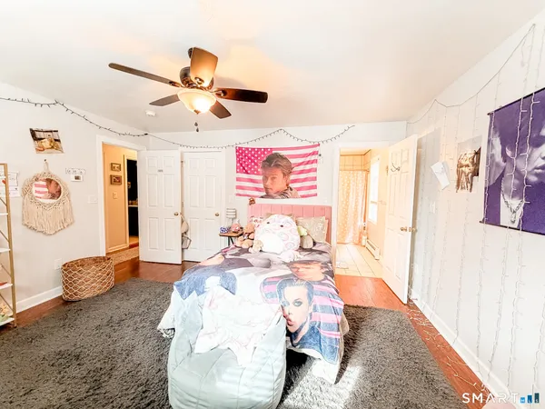 a aerial view of a house with a yard