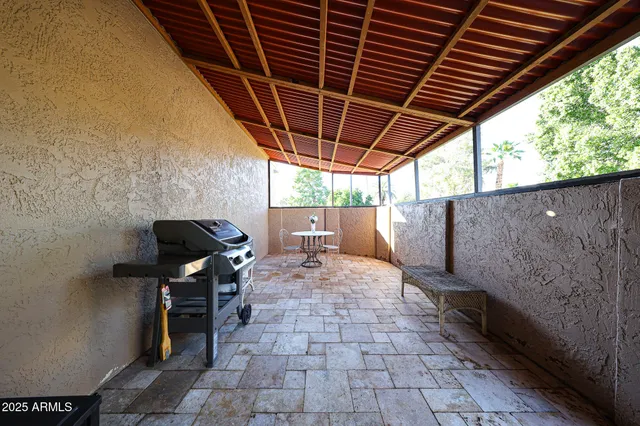 a view of porch with seating space