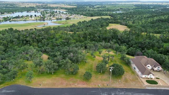 an aerial view of a house with a garden