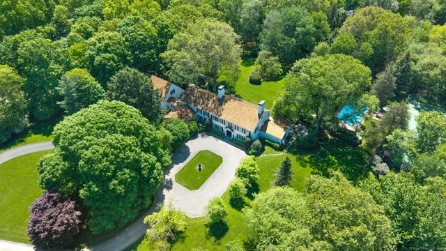 a aerial view of a house with a garden