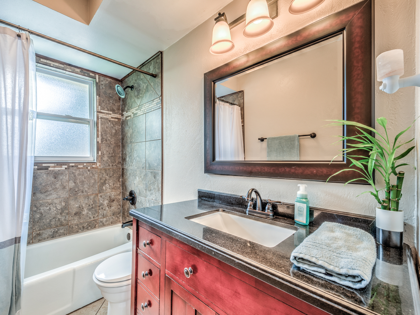 2005 West Spring Ridge Drive Arlington Heights, IL 60004 - Photo 18 of 24 a bathroom with a granite countertop sink mirror vanity bathtub and a toilet