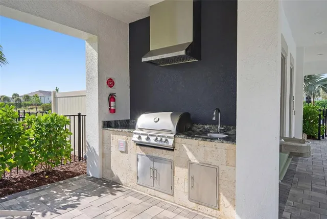 a view of a garden with a house