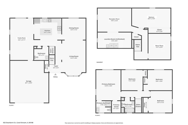 $474,900 | 922 Dearborn Circle, Carol Stream, IL 60188