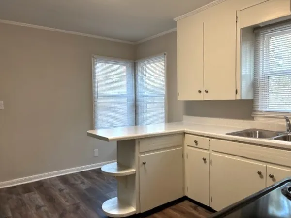a kitchen with a sink and cabinets