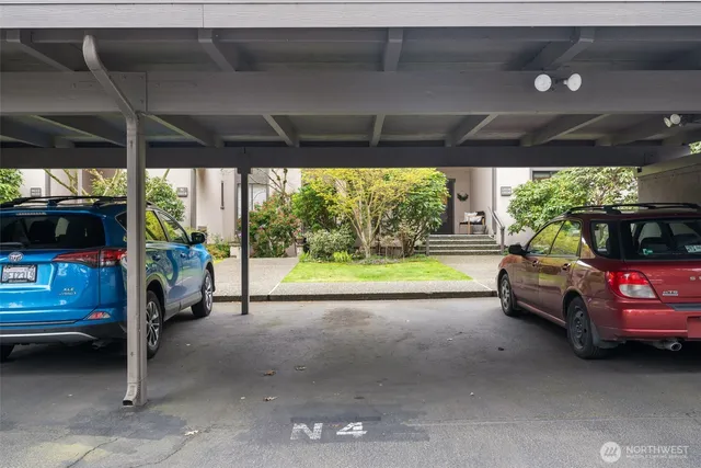a view of car parked in garage