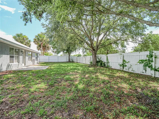 a view of a yard with a house and a large tree