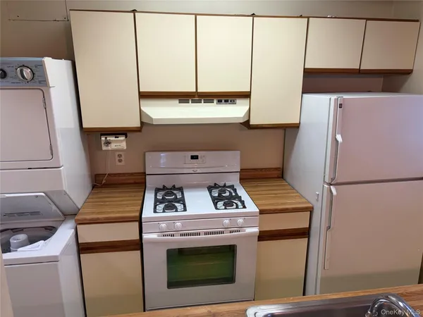a kitchen with a refrigerator and a stove
