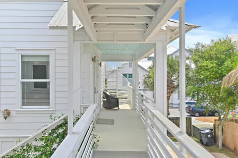 a view of a balcony with couch