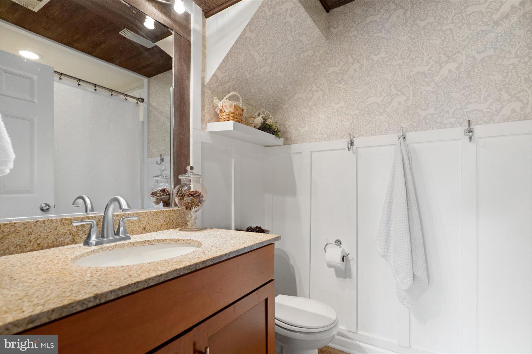6246 John Barton Payne Road Marshall, VA 20115 - Photo 25 of 32 a bathroom with a granite countertop sink toilet and shower