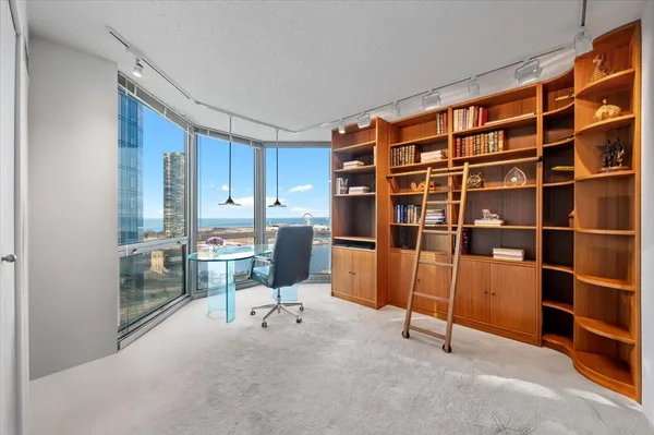 a view of a room with shelves