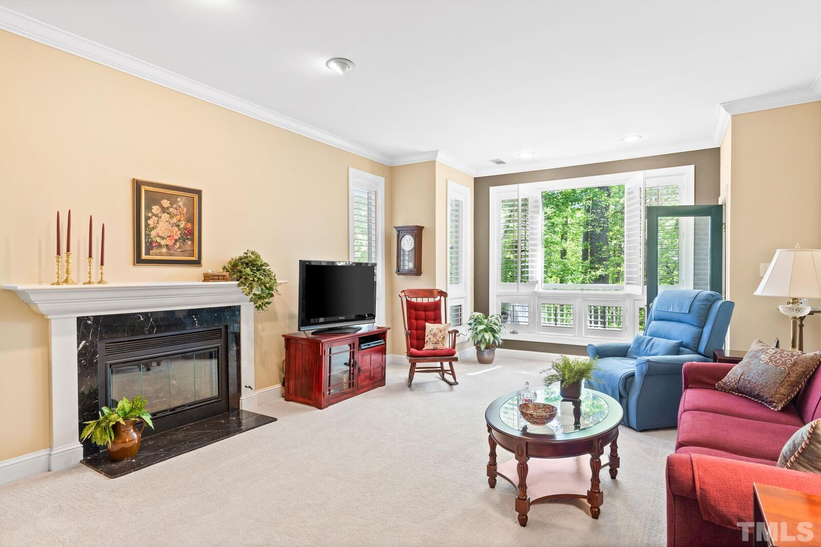 7500 Cadbury Court, Unit 101 Raleigh, NC 27615 - Photo 14 of 41 a living room with furniture a fireplace and a flat screen tv