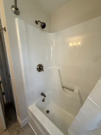 a bathroom with a bathtub