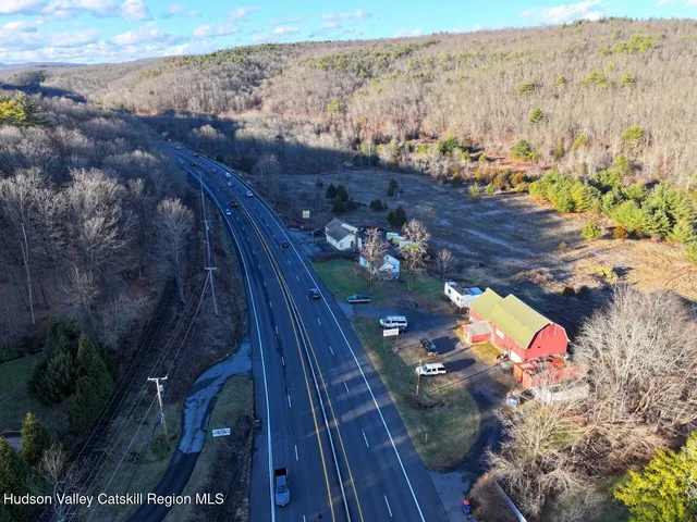 an aerial view of a swimming pool