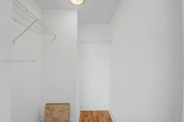 a view of small space with racks on the wall