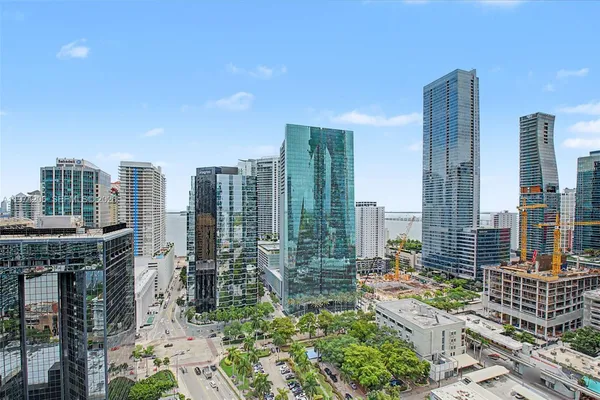 a city view with tall buildings