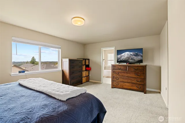 a bedroom with a bed and a dresser