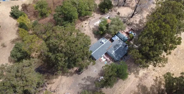 a view of a garden with a slide